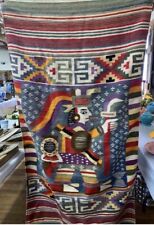 Vintage Peruvian Wool Tapestry Tribal Boho Wall Art Handwoven Aztec Kilim 32x64 picture