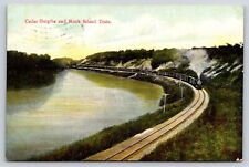 Original Old Vintage Postcard Rock Island Train Cedar River Cedar Heights Iowa picture