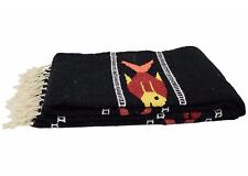 Mexican Yoga Blanket Black Fish Design Serape Tapestry Falsa Throw XL Handmade picture