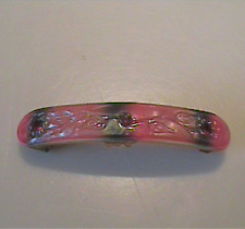 VINTAGE 1950'S PINK WITH RHINESTONE CELLULOID BARRETTE picture