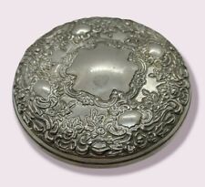 VINTAGE Round Hand Mirror Pocket Purse Embossed Silverplate Repousse Flowers 4