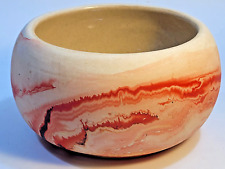 Nemadji Pottery Vase Bowl Red Pink Swirl 6 x 3.5 in Small Minnesota picture