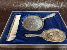 Towle Silversmiths 3- Piece Dresser Set Mirror Comb And Brush Vintage. picture