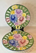 Hand Painted Floral Vestal Alcobaca Reticulated Plates Portugal Set of 2, 8 3/4