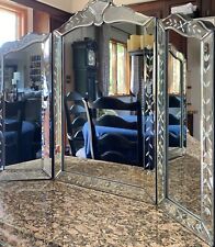 Ornate Victorian VENETIAN Mirror Trifold Etched Wall Table Beveled VANITY Makeup picture