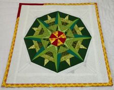 Patchwork Quilt Wall Hanging, Hand Mad, Compass Star, Pinwheel, Green picture