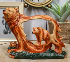 Rustic Faux Wood Wildlife Grizzly Bear With Cub Roaming The Forests Figurine picture