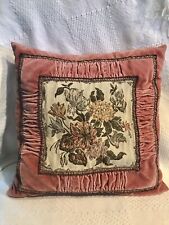 Antique Victorian Pillow Floral Velvet Ruched Square 13”x13” Dusty Rose Zipper picture