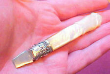 Victorian Genuine Carved MOP Mother of Pearl Handle Pocket Knife Pick Opener picture