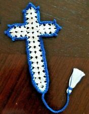 Hand-Crocheted Blue & White Cross Bookmark picture