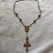 Cross Goldtone Faux Pearls Necklace Religious Rosary Pendant Fashion Jewelry New picture
