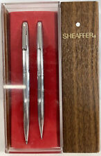 Vintage Sheaffers Brushed Chrome Ballpoint Pen & Mechanical Pencil Set Box picture