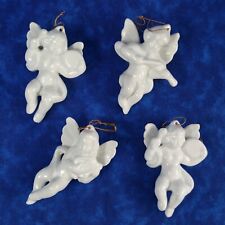 Porcelain Cherub Angel Ornaments With Musical Instruments White Lot Of 4 picture