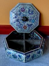 Mother of Pearl Abalone Inlaid Ornate Wood Jewelry Trinket Box Octagonal Rare picture