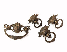 Four Vintage Brass Drawer Pulls with Ornate Gothic Face Design Handles Hardware picture