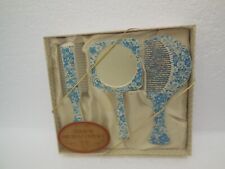 Vintage Blue Marbled Mirror, Brush & Comb Set ~ Made in West Germany picture