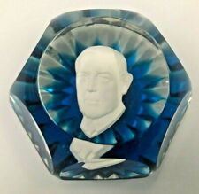 Baccarat France Woodrow Wilson Sulphide Crystal Paperweight Blue picture