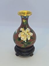Antique/Vintage Miniature Cloisonne Vase W/Ornate Wood Pedestal Beautiful EUC 5