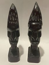 Set Of 2 Vintage Carved Wood Tribal Black Woman Head and Neck Bust Figurine 8”+ picture