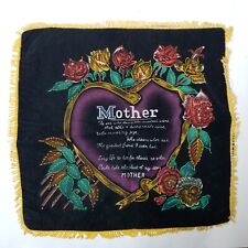 Mother Pillow Cover Gold Fringe Black Velvet Roses Heart Vintage Sparkly picture