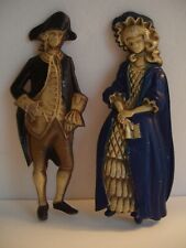 Vintage Pair 2 Sexton Colonial Man & Woman Set Cast Metal Wall Plaque Hangings picture