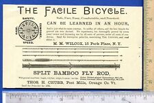 1886 ads for Split Bamboo Fly Rod from Thomas Chubb Orange Co. Vermont & bicycle picture