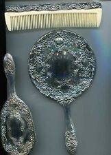 DRESSER  SET, 3 PIECE, MIRROR, BRUSH, COMB, SILVER PLATE, NWOT, IN BOX, VINTAGE picture