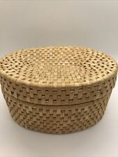 VTG Handmade Woven Round Straw Trinket Stash Box With Lid Home Decor picture