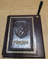 Vtg Firenze Italy Tooled Leather Desk Pad, Pen Holder Embossed Lion Crest Cover picture