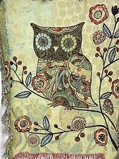 Artsy Owl Tapestry Throw Blanket Multicolor Design Fringe Edges picture