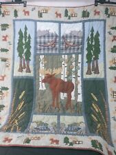 Patch Magic Moose Hand Quilted Throw Blanket Lap Quilt 55x63
