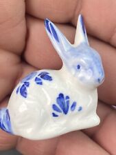Vtg Porcelain Delft Cobalt Blue White Rabbit Bunny Figurine Ceramic Bunny Easter picture