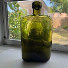CRUDE OLIVE GREEN WHISKEY FLASK APPLIED TOP 6 3/4 in HIGH picture