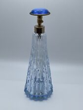 Vintage 7” Textured Blue Glass Perfume Bottle Faceted Jeweled Top picture