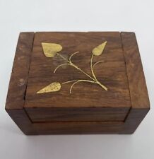 Vintage Tiny Wooden Box W/ Brass Inlay Trinket Box / Ring Box Hinged Lid picture