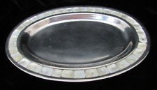 Vtg Paradigm Exclusives India Silver Plated Abalone / Pearl Inlay Serving Tray picture