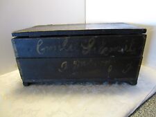 ANTIQUE WOOD TOOL BOX TRUNK CHEST BLACK & RED Primitive RUSTIC 21½”Signed      picture