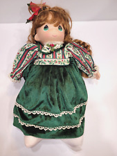 Precious Moments Doll Collection Vinyl Plush Doll Christmas Dress Poinsettia Bow picture