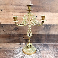 Vintage Brass Candelabra 3 Arm Ornate Heavy Candle Holder Candlestick 13 X9 picture
