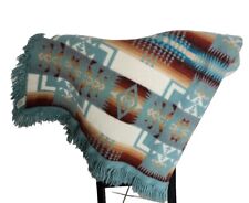 Pendleton Beaver State Robe Shawls BLUE Multi Aztec Woolen Mills Blanket 60 X 52 picture