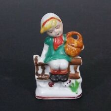 Vintage Girl With Basket On Fence Figurine Hand Painted Ceramic Occupied Japan picture