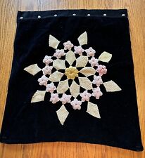 Sweet Vintage Black Velvet Pillow Cover w Crocheted Flowers picture