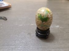 Small Brass Enameled Egg On Stand Greenish Brown With Floral Pattern picture