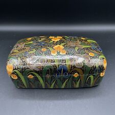 Black Lacquer Floral Iris Box - Made in Kashmir India - Yellow Iris, Blue Lilies picture