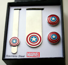 Marvel Comics Captain America Cuff Links Money Clip Tie Bar 4Pc Set New NOS Box  picture
