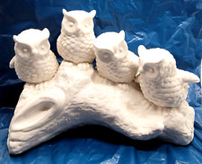 Four Owls on a Log, Glazed Ceramic Sculpture Figurine picture