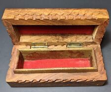Vintage Narrow Sheesham Hand-Carved Wood Box with Brass Inlay and Hinges picture