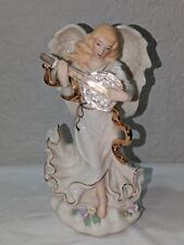 Porcelain Angel Ivory Trimmed in Gold With Lute Figurine Music Box 9