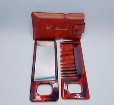 Vintage MCM Travel Comb Mirror Travel Set With Case Tortoise Shell Color 1980s picture