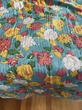 Quilt Bedspread Floral  72”x82” Vintage Boho Turquoise Pink Yellow Flower Power picture